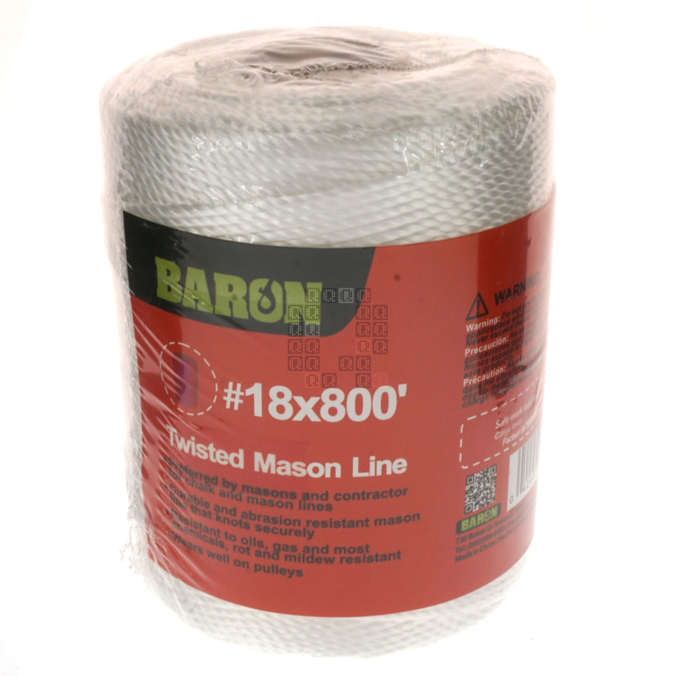 Baron 70817 #18 x 800' 13lb Polyester Twisted Mason Line, White