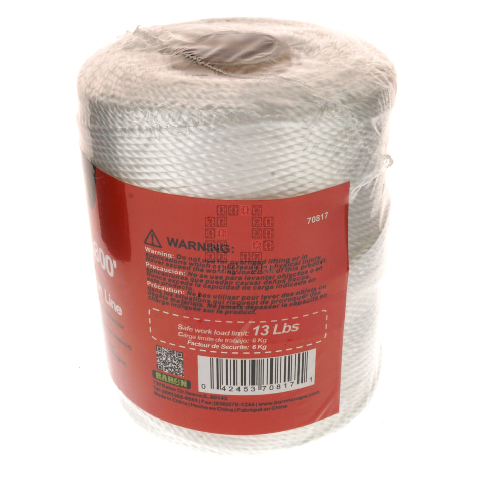Baron 70817 #18 x 800' 13lb Polyester Twisted Mason Line, White