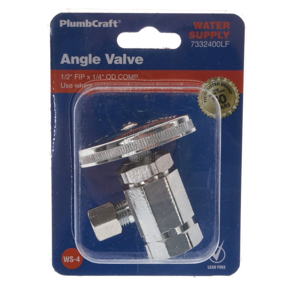 PlumbCraft 7332400LF Water Supply Angle Valve, 1/2" FIP x 1/4" OD Compression