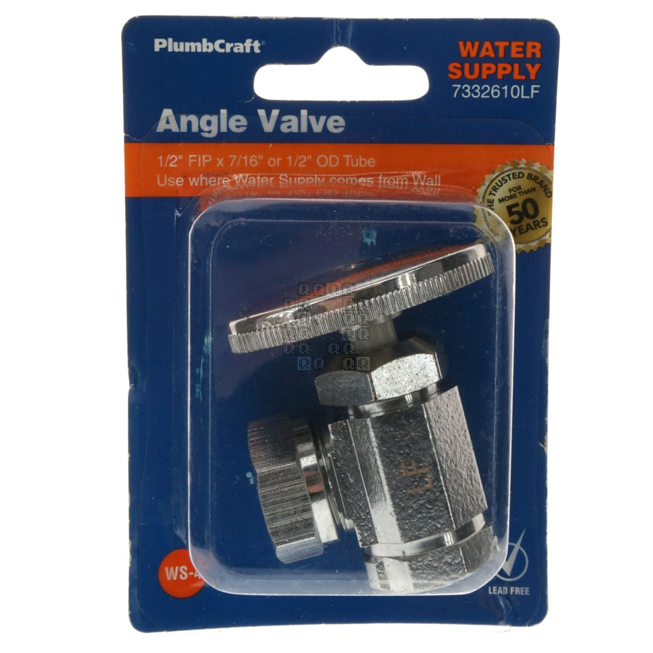 PlumbCraft 7332610LF 1/2" FIP x 7/16" or 1/2" OD Tube Right Angle Valve