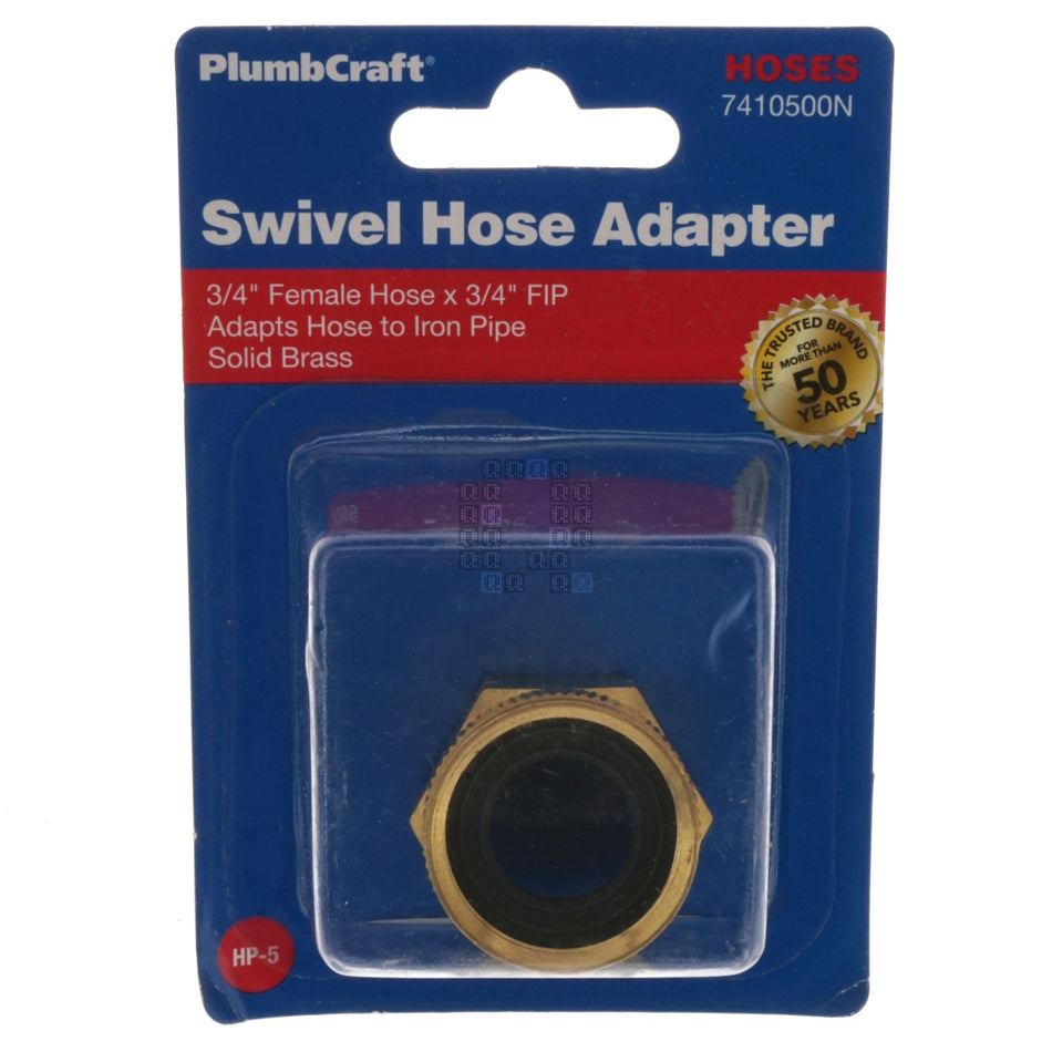 PlumbCraft 7410500N Solid Brass 3/4" Female Hose x 3/4" FIP Swivel Hose Adapter