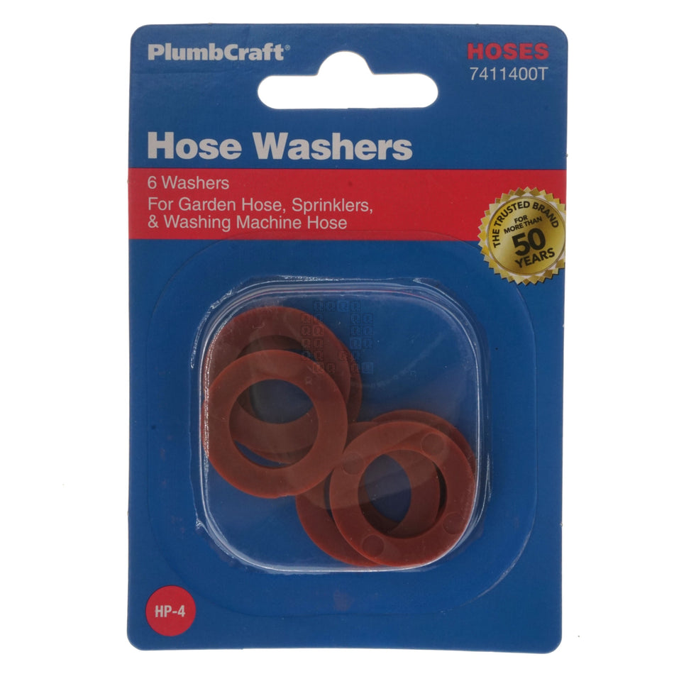 Waxman PlumbCraft 7411400T Garden Hose Washers, 6-Pack, Red