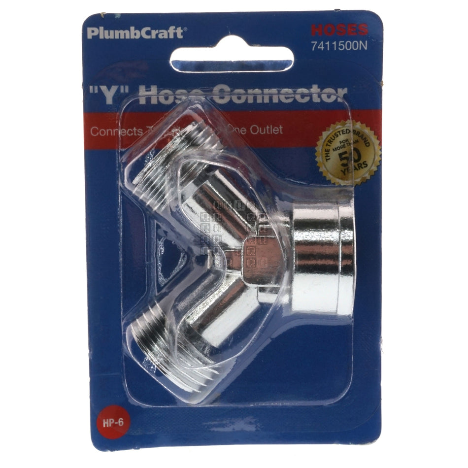 PlumbCraft 7411500N Chrome Plated 'Y' Hose Splitter Connector