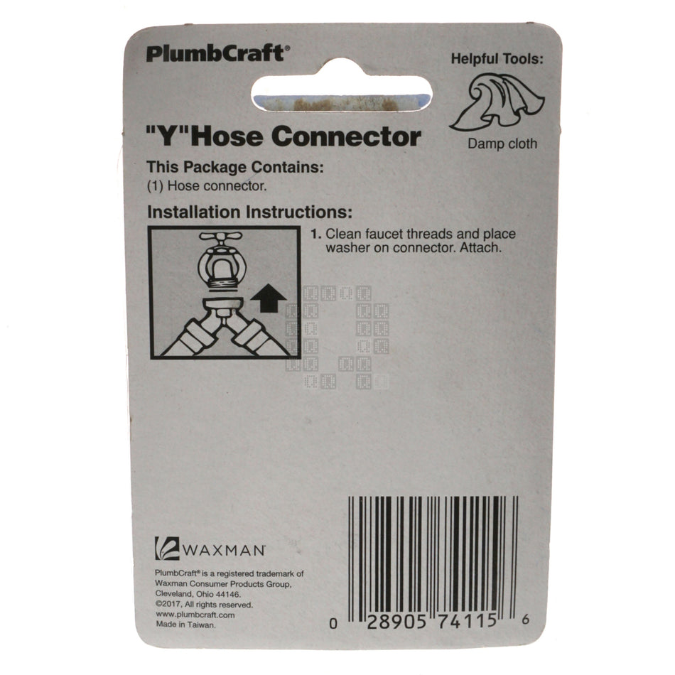 PlumbCraft 7411500N Chrome Plated 'Y' Hose Splitter Connector