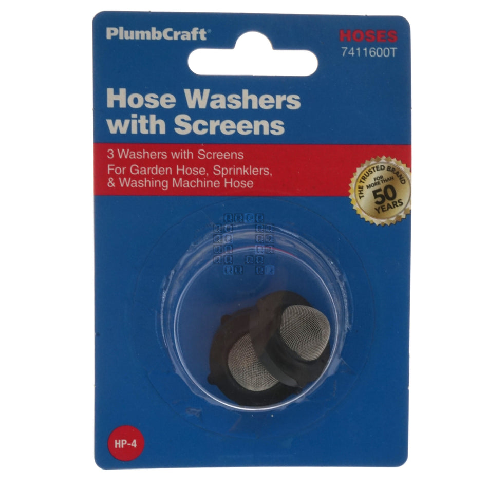 PlumbCraft 7411600T Hose Washers with Screens, 3-Pack