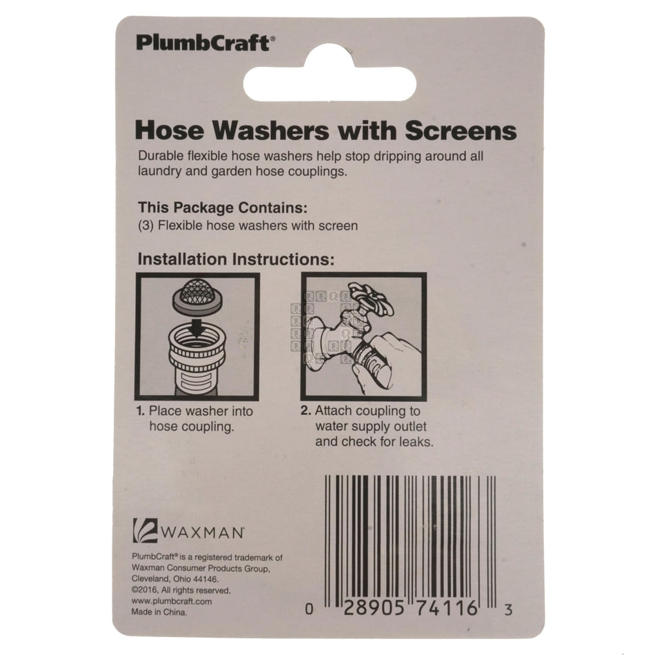 PlumbCraft 7411600T Hose Washers with Screens, 3-Pack