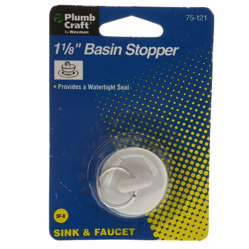 PlumbCraft 75-121 1-1/8" Basin Stopper, White