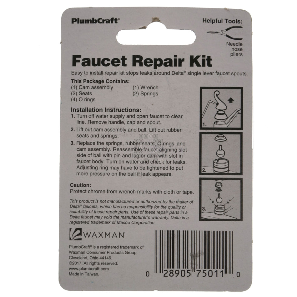 PlumbCraft 7501100T Single Lever Faucet Repair Kit for Delta