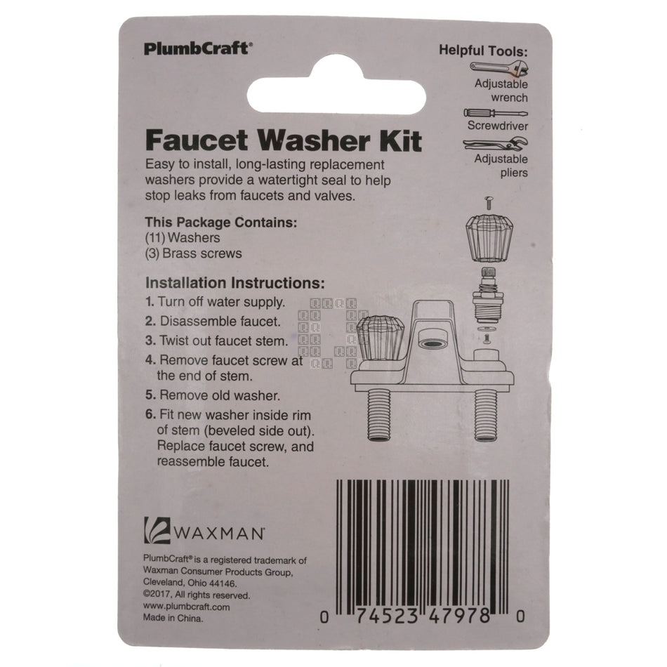 PlumbCraft 7502700LF 14-Piece Flat & Beveled Faucet Washer Kit with Screws