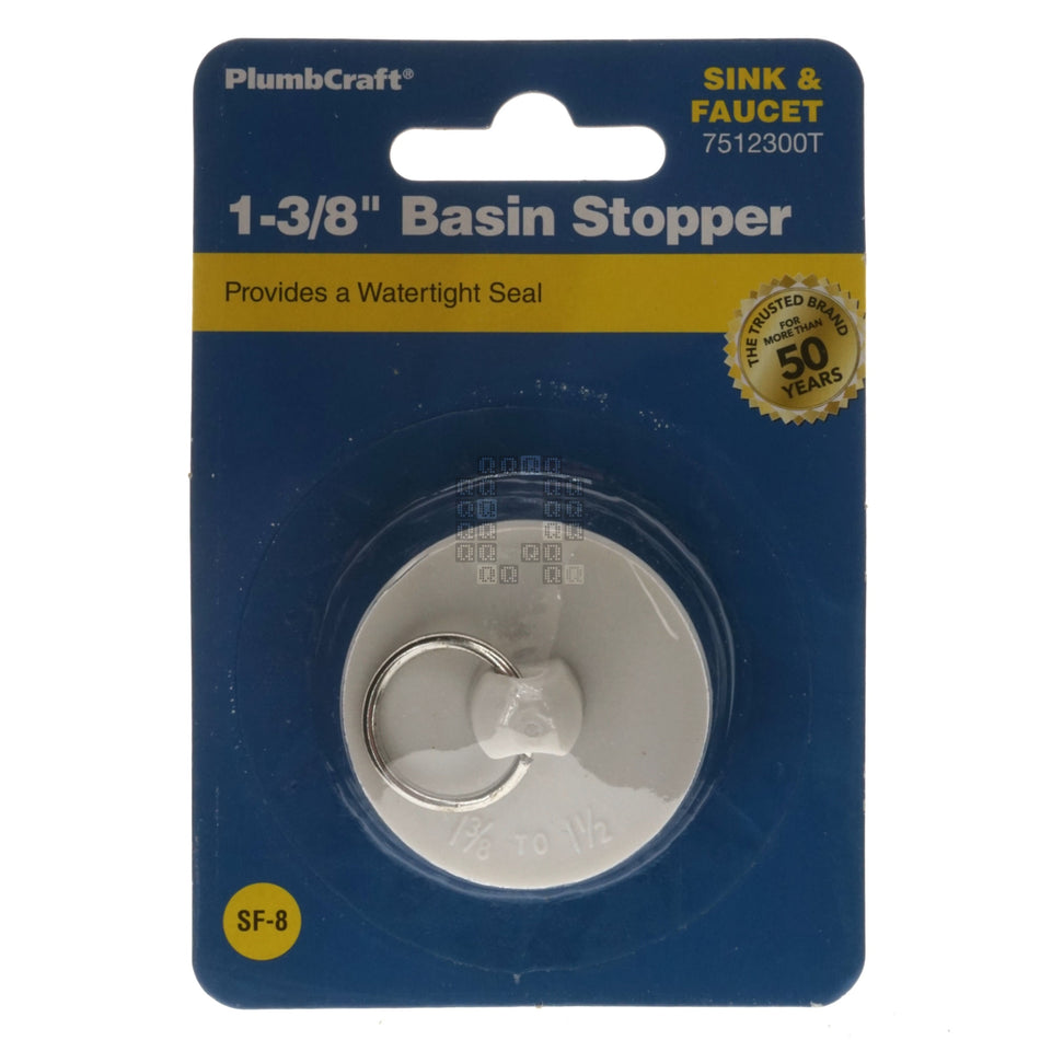 PlumbCraft 7512300T 1-3/8" Vinyl Basin Stopper, White