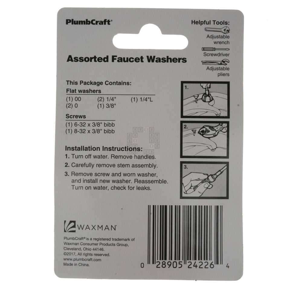 PlumbCraft 7515100LF Assorted Washer Kit, 7 Flat Washers & 2 Screws
