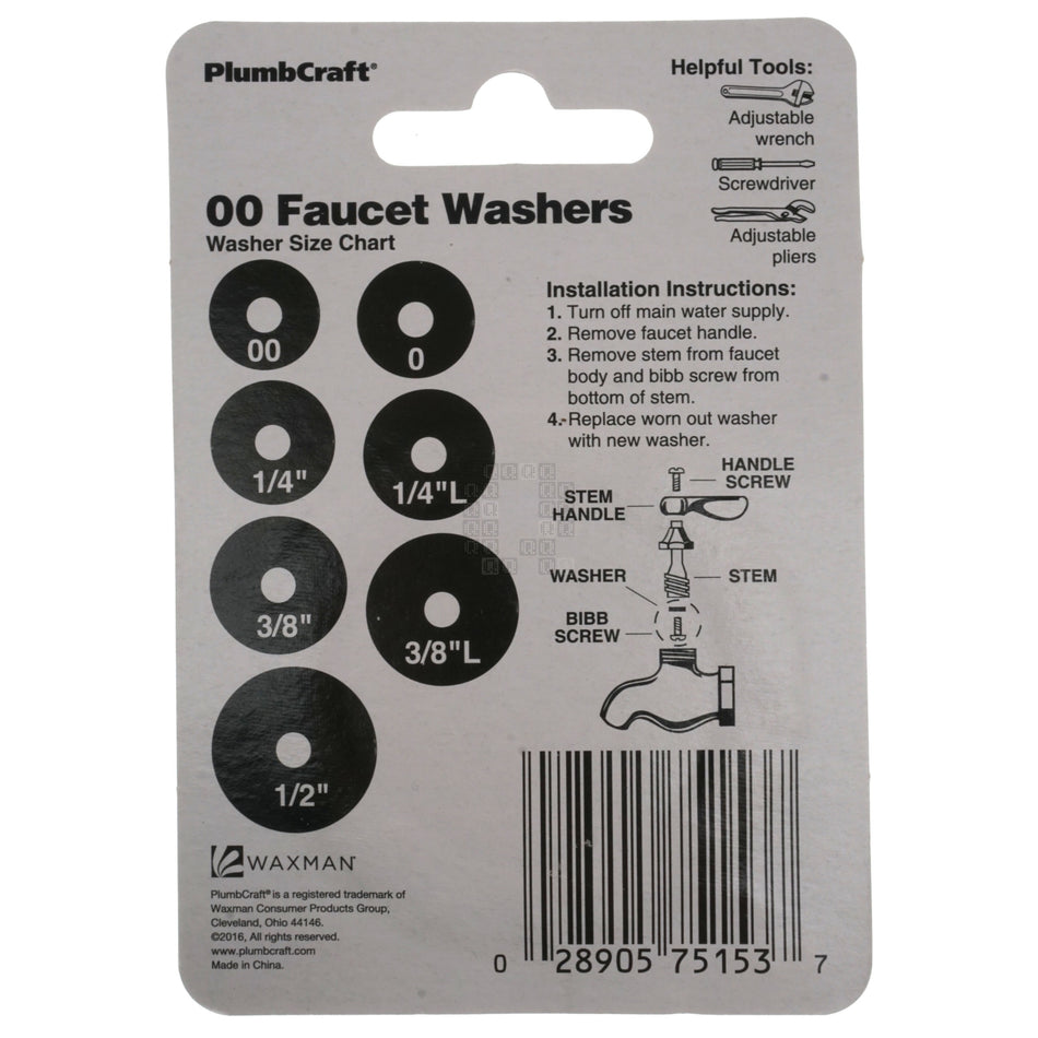 PlumbCraft 7515300T 263236 #00 Flat Faucet Washers, 6-Pack