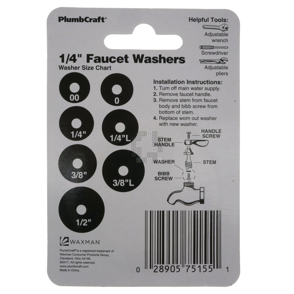 PlumbCraft 7515500T 1/4" Flat Faucet Washers, 6-Pack