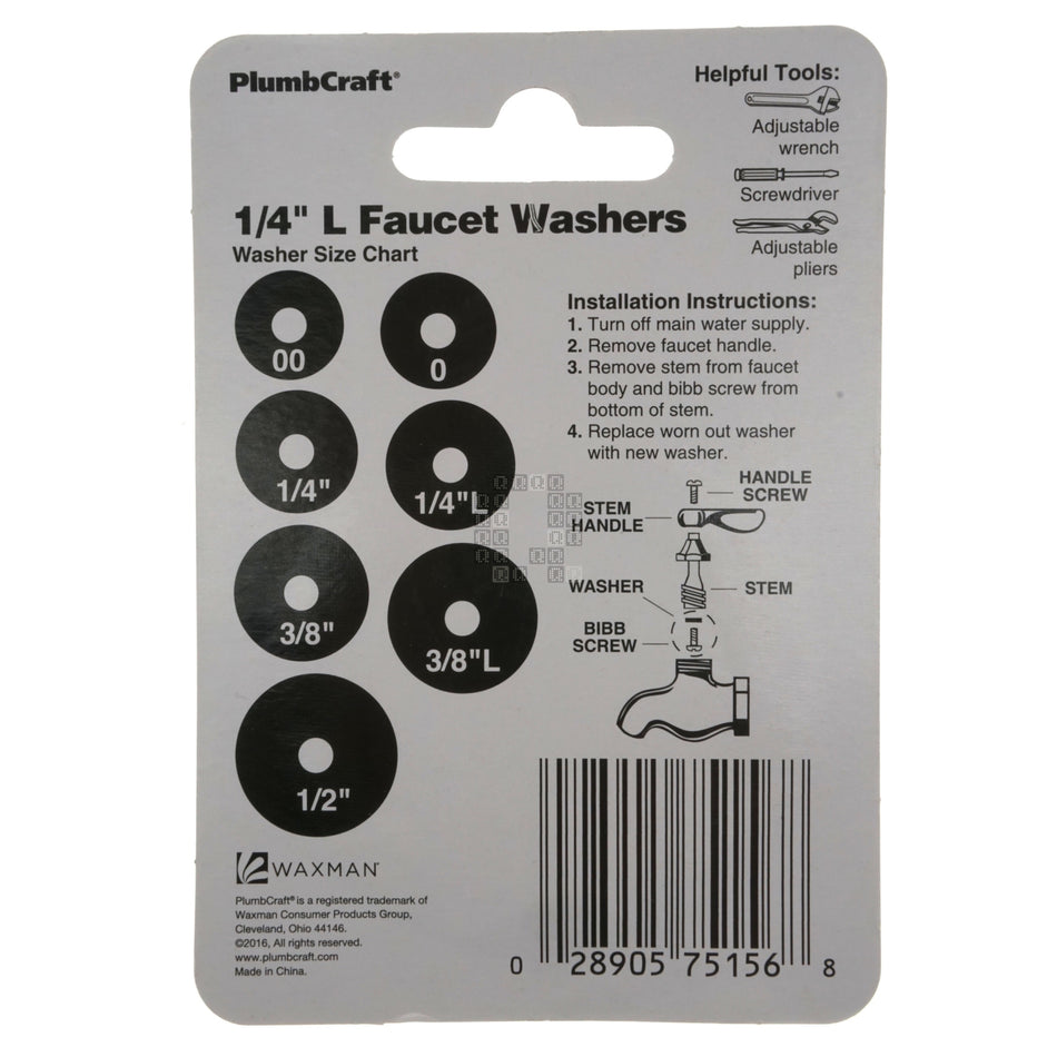 PlumbCraft 7515600T 1/4" L Flat Faucet Washer Kit, 6-Pack