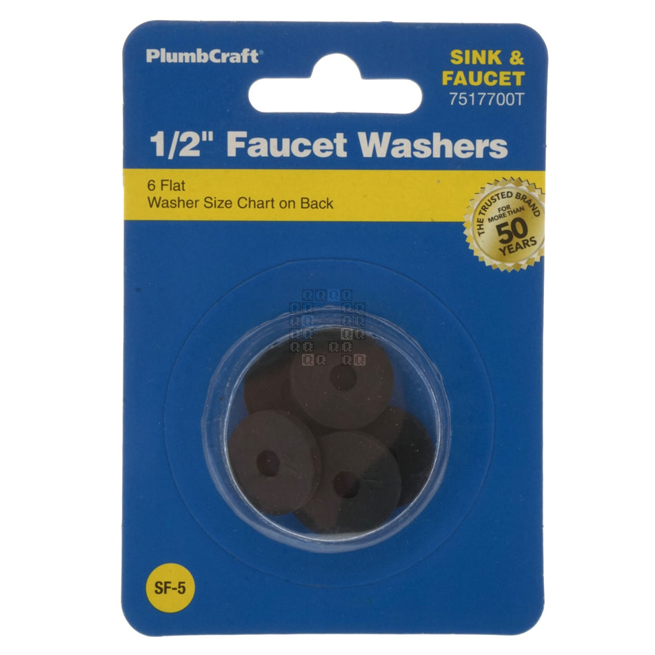 PlumbCraft 7517700T 1/2" Flat Faucet Washers, 6-Pack