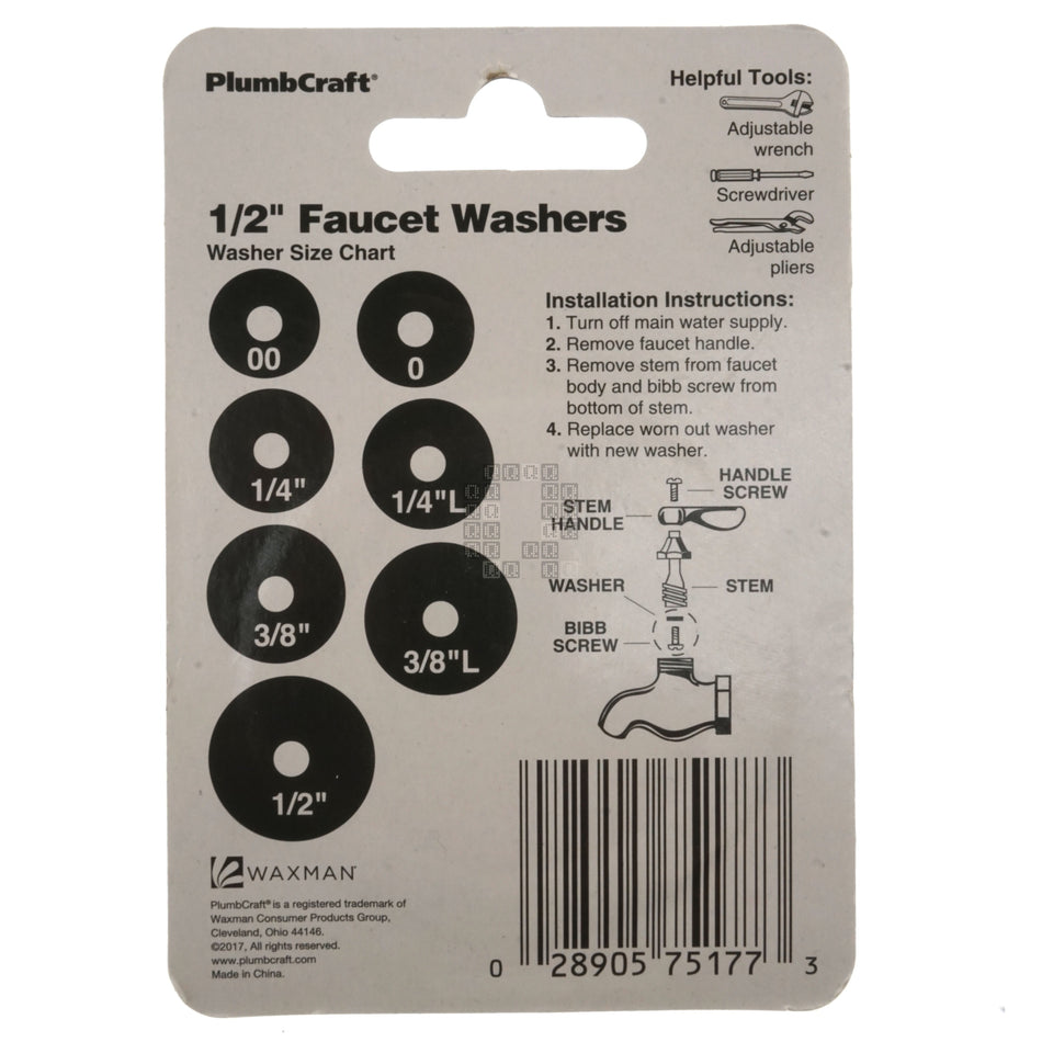 PlumbCraft 7517700T 1/2" Flat Faucet Washers, 6-Pack
