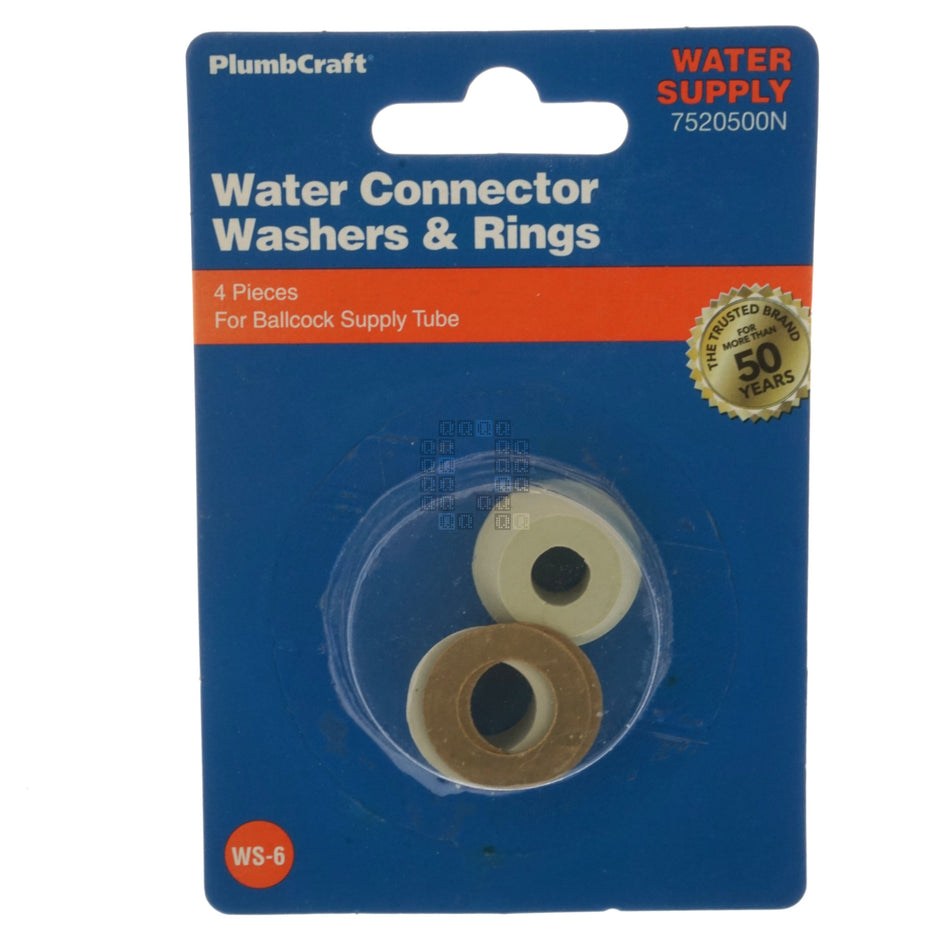 PlumbCraft 7520500N 4-Piece Water Connector Washers & Rings for Ballcock Supply Tube