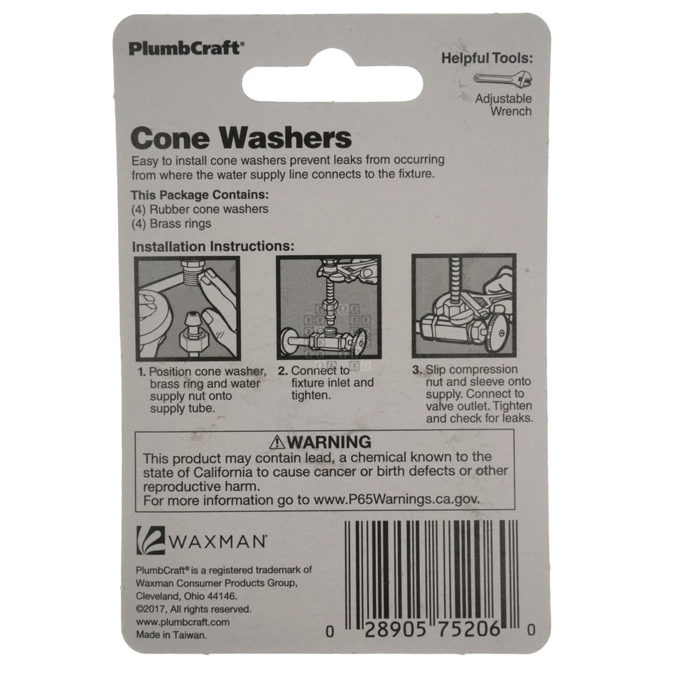 PlumbCraft 7520600N 8-Piece Cone Washers Kit with Brass Rings