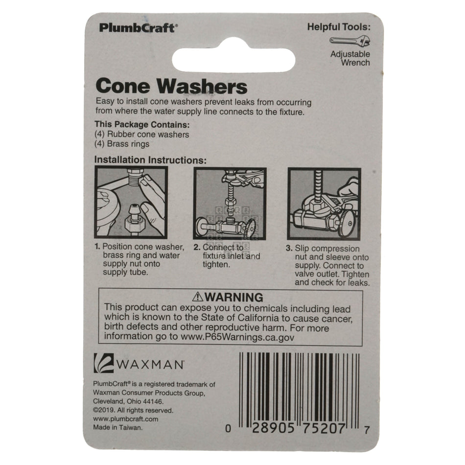 Plumbcraft 7520700N 8-Piece Cone Washer and Brass Washer Assortment