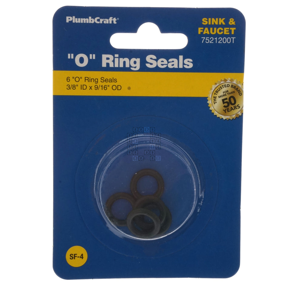 PlumbCraft 7521200T 6-Piece O-Ring Seal Kit, 3/8" ID x 9/16" OD