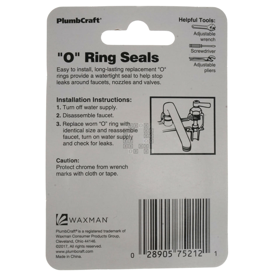 PlumbCraft 7521200T 6-Piece O-Ring Seal Kit, 3/8" ID x 9/16" OD
