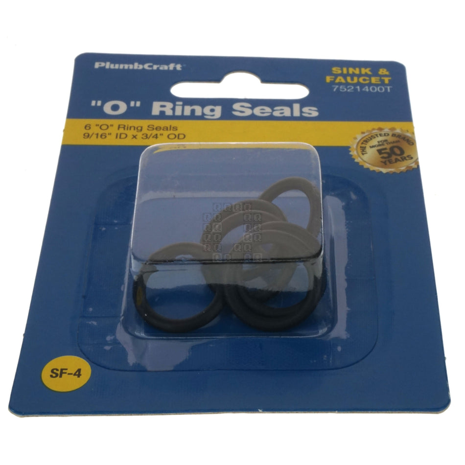 PlumbCraft 7521400T O-Ring Seal Kit, 9/16" ID, 3/4" OD, 6-Pack