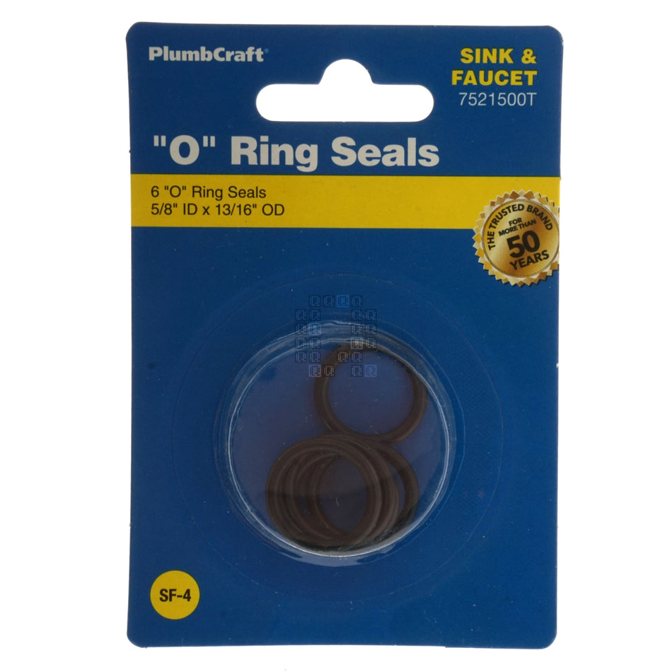 PlumbCraft 7521500T 6-Piece O-Ring Seal Kit, 5/8" ID x 13/16" OD