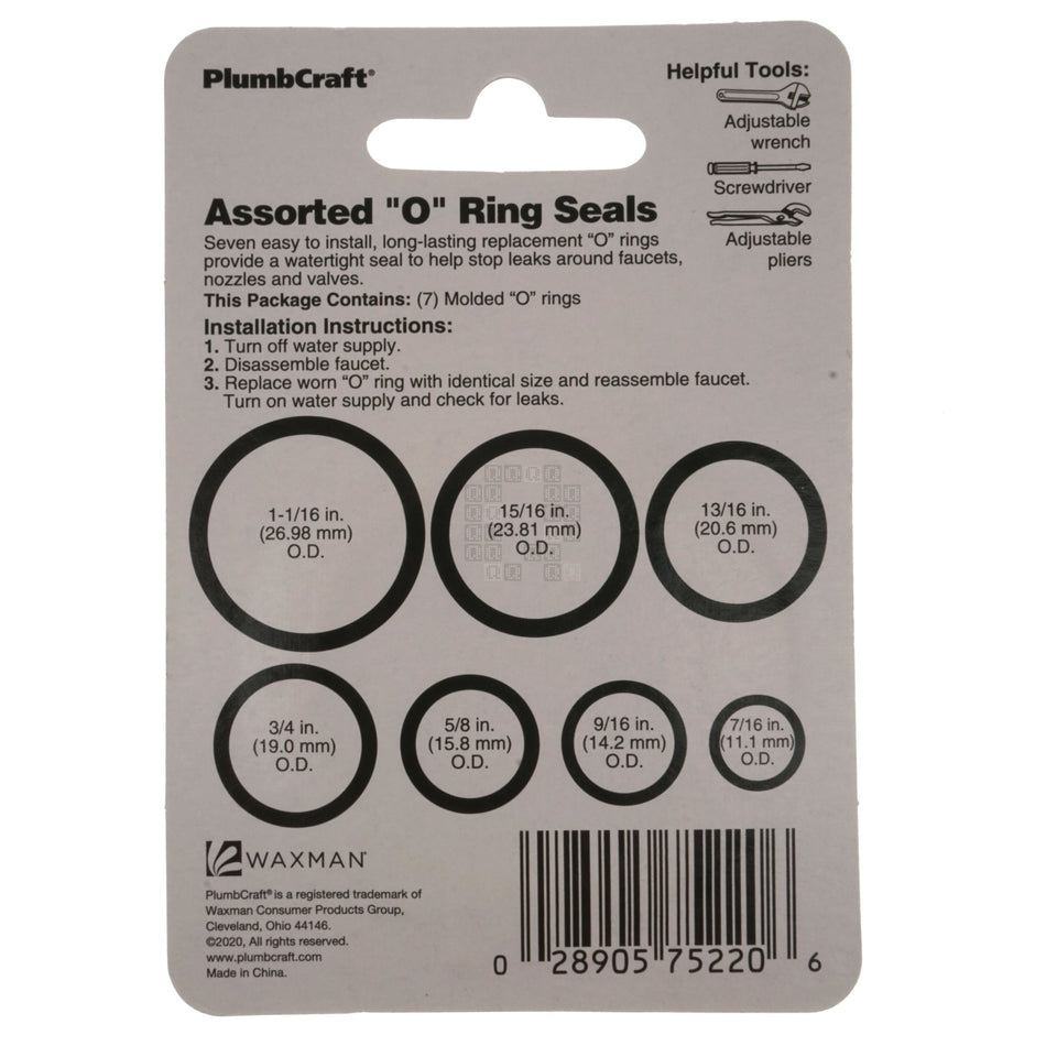 PlumbCraft 7522000T 7-Piece Assorted O-Ring Kit
