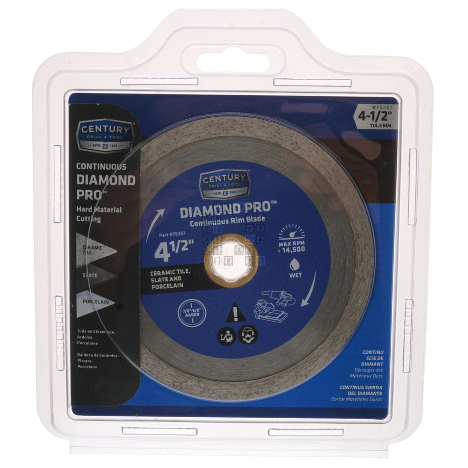 Century 75457 4-1/2" Turbo Diamond Pro Continuous Rim Blade, Hard Material Cutting, 5/8 or 7/8" Arbor