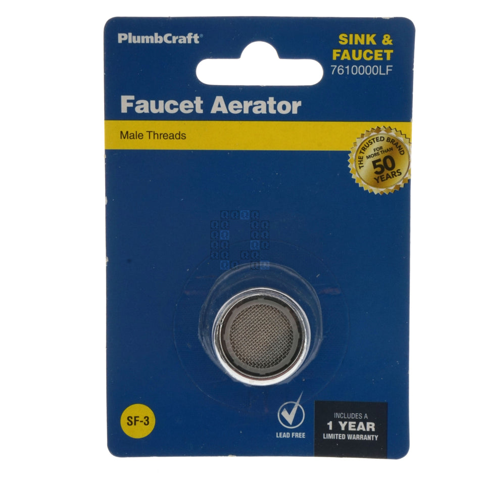 PlumbCraft 7610000LF Faucet Aerator, 15/16" Male Thread, Chrome Plated