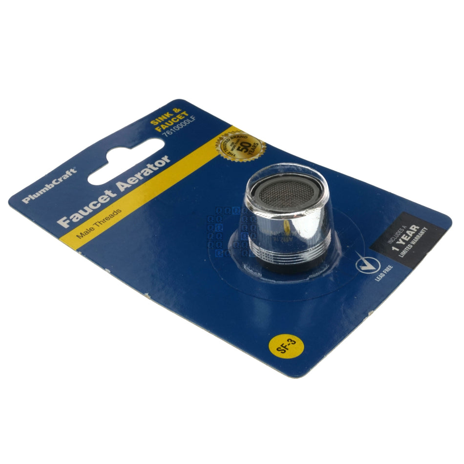 PlumbCraft 7610000LF Faucet Aerator, 15/16" Male Thread, Chrome Plated