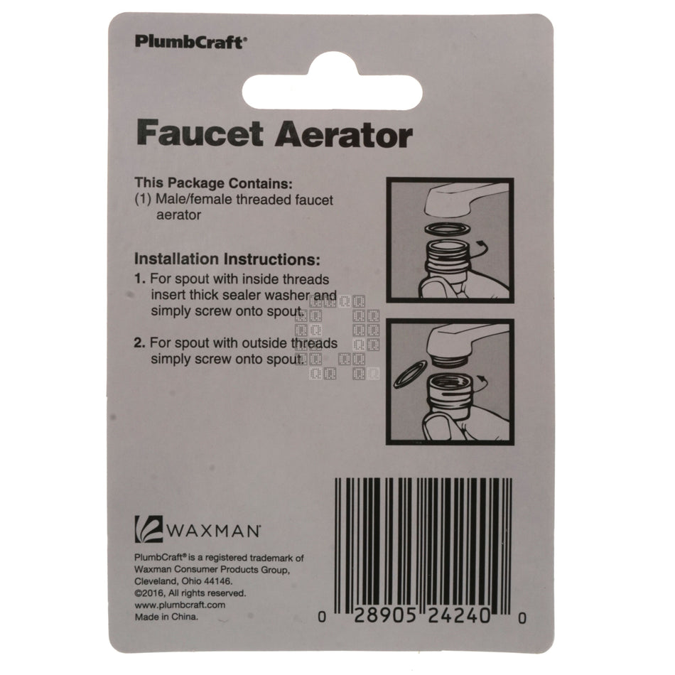 PlumbCraft 7610200LF Faucet Aerator, Dual Inside/Outside Threads