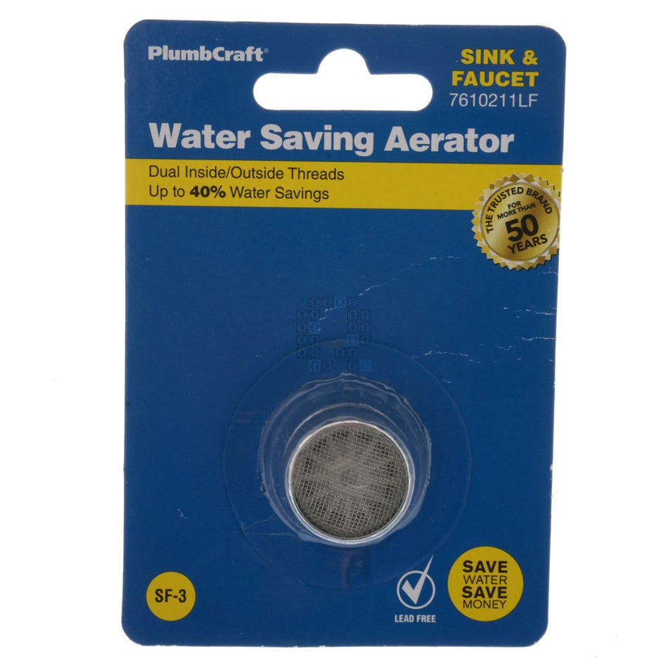 PlumbCraft 7610211LF Water Saving Aerator, Dual Inside/Outside Threads, 1.5GPM