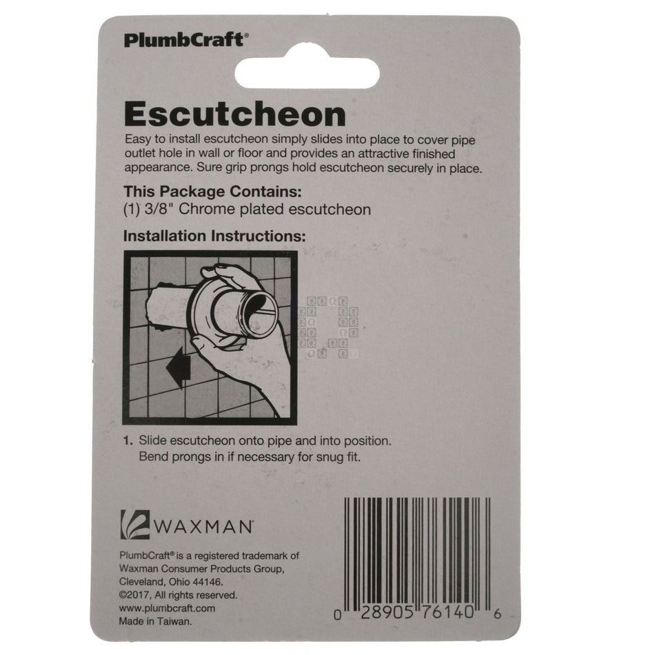 PlumbCraft 7614000T Stainless Steel Escutcheon, Chrome Plated, 3/8" IPS, Low Style