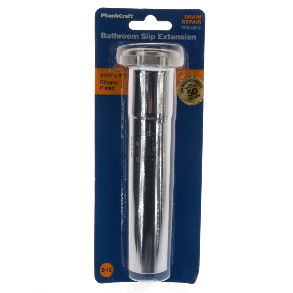 PlumbCraft 7632400N 1-1/4" x 6" Bathroom Slip Extension, Chrome Plated Brass