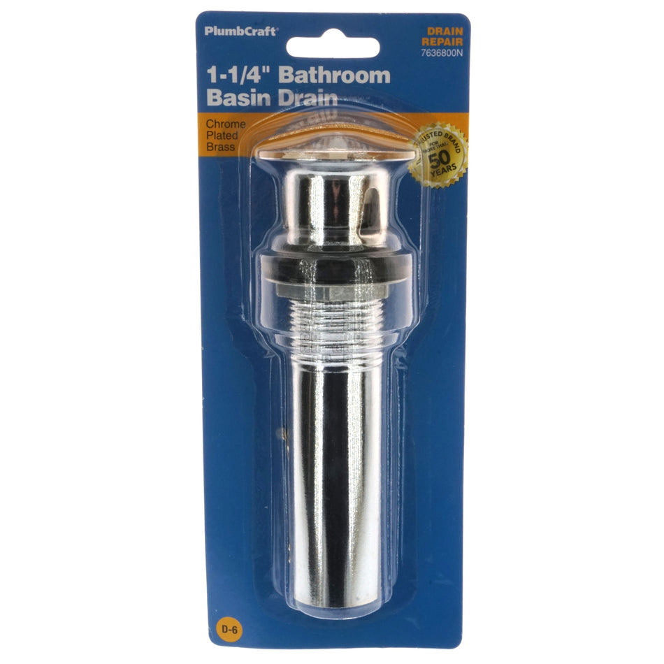 PlumbCraft 7636800N 1-1/4" Bathroom Basin Drain, Chrome Plated Brass