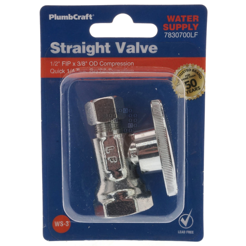 PlumbCraft 7830700LF 1/2" FIP x 3/8" OD Compression Quick 1/4 Turn Straight Valve