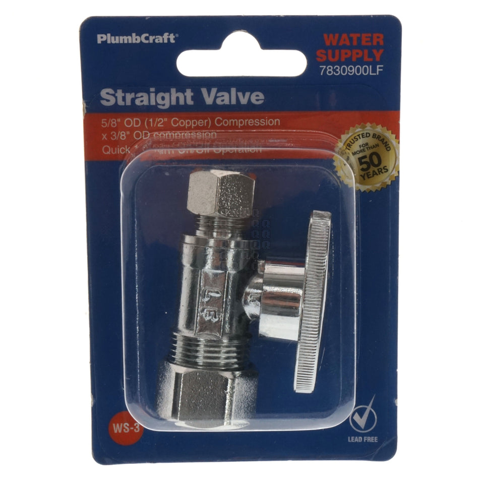 PlumbCraft 7830900LF 5/8" OD Compression x 3/8" OD Compression Quick 1/4 Turn Straight Valve