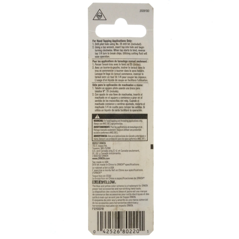 Irwin Hanson 80220 #10-24NC Plug Tap and #25 Drill Bit Set