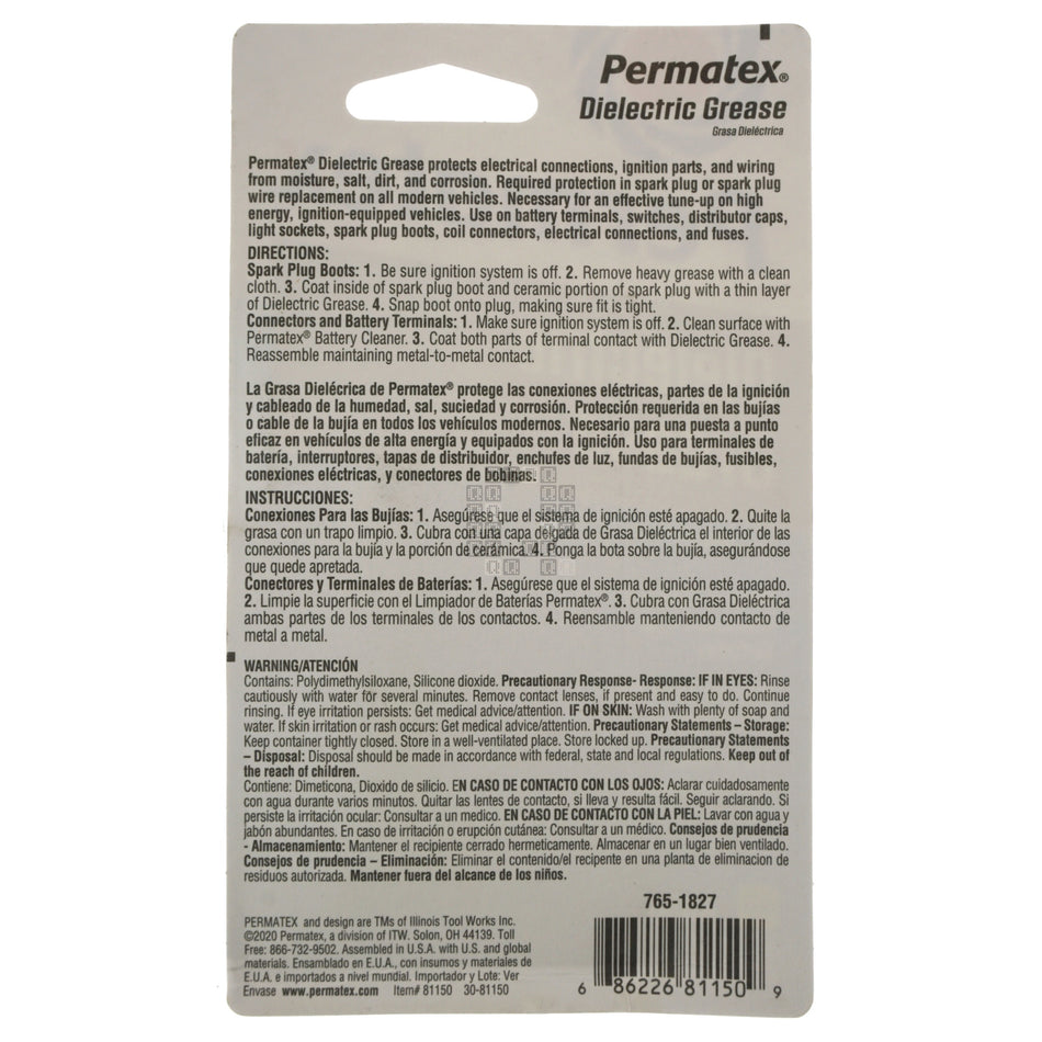Permatex 81150 0.33oz/9g Dielectric Tune-up Grease Tube, Clear