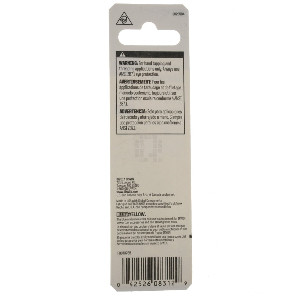 Irwin Hanson 8312 3mm-0.50 High Carbon Steel Plug Tap, M3-0.50