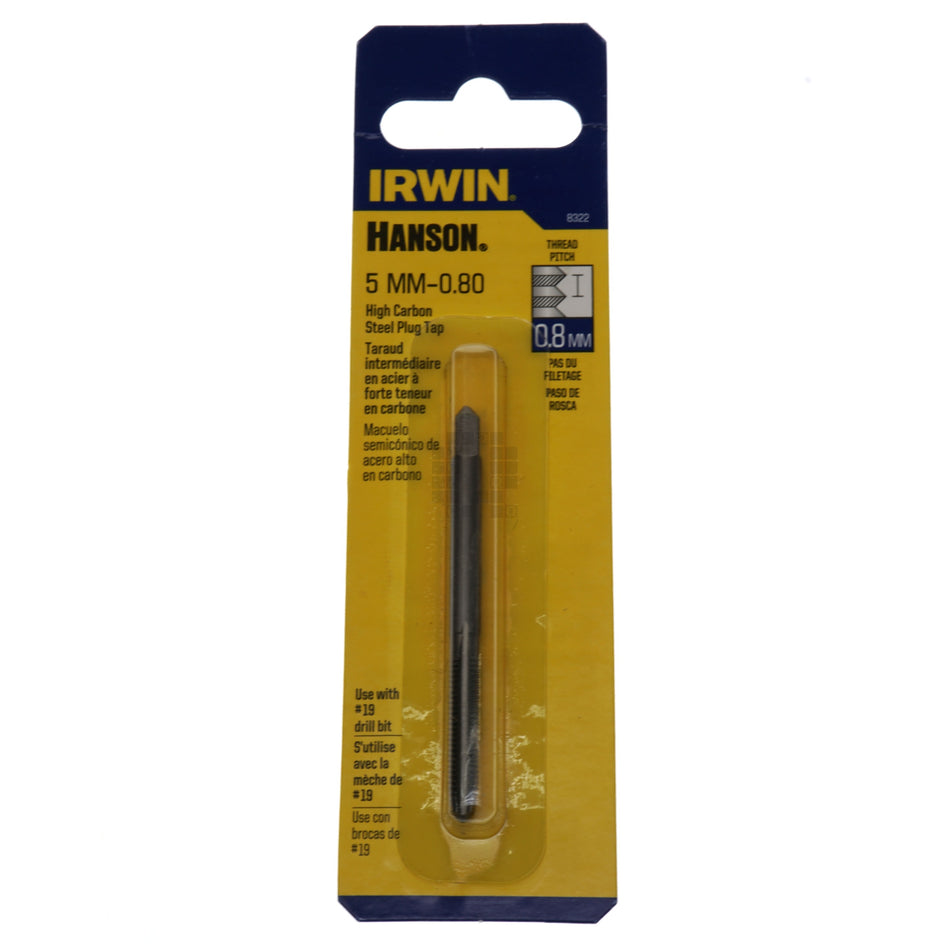 Irwin Hanson 8322ZR 5mm-0.80 High Carbon Steel Plug Tap, M5-0.80