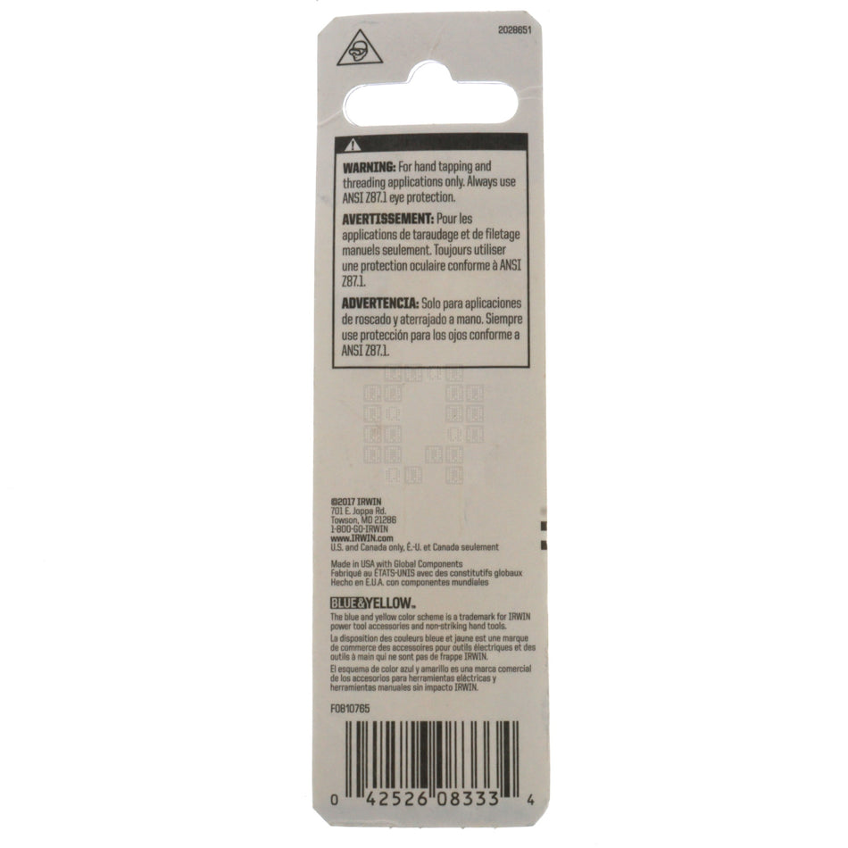 Irwin Hanson 8333 8mm-1.00 High Carbon Steel Plug Tap, M8-1.00