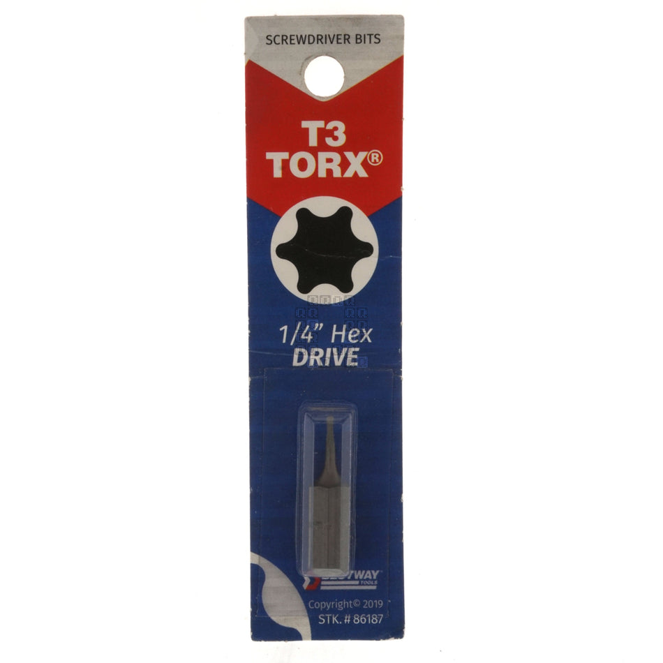 Best Way Tools 86187 T3 TORX Screwdriver Bit, 1" Length, 1/4" Hex Drive