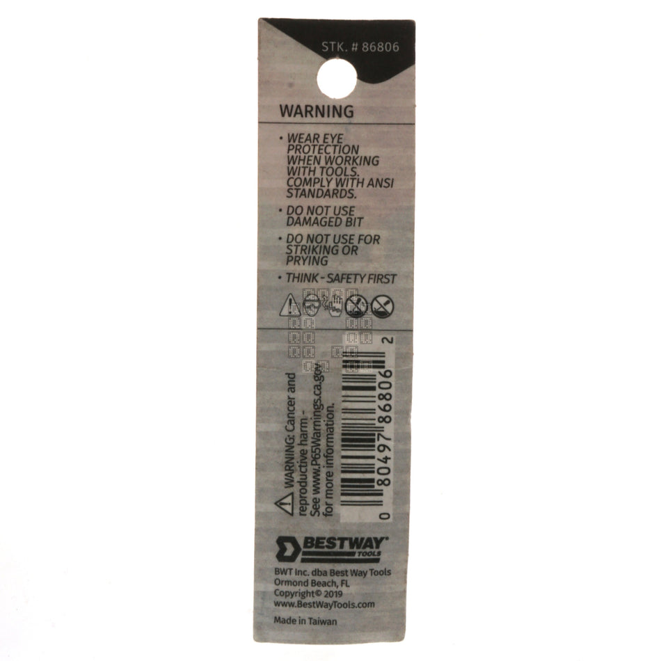 Best Way Tools 86806 Tamper Security 7/64" Hex Recess Screwdriver Bit, 1" Length