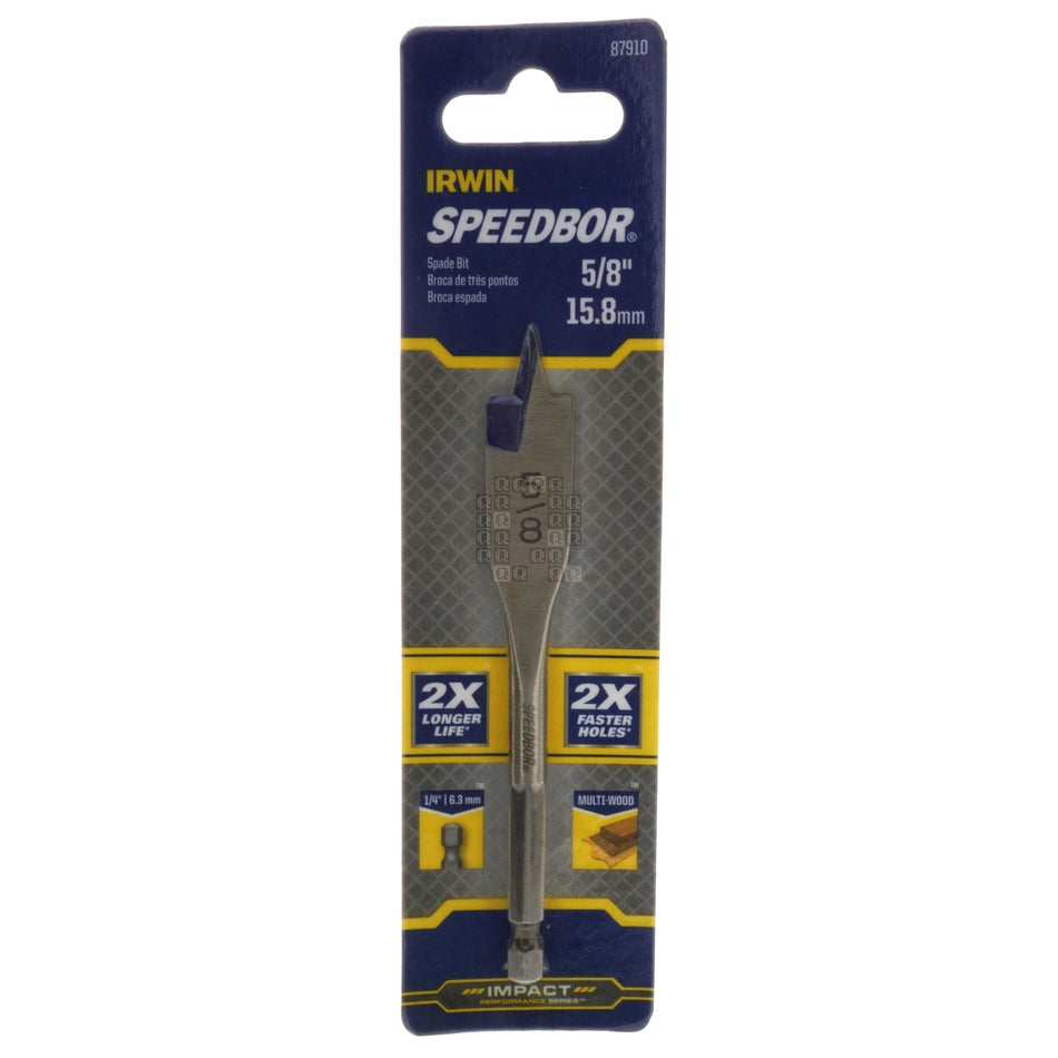 Irwin Industrial Tools 87910 SPEEDBOR Impact 5/8" x 4" Stubby Length Spade Bit, 1/4" Hex Drive