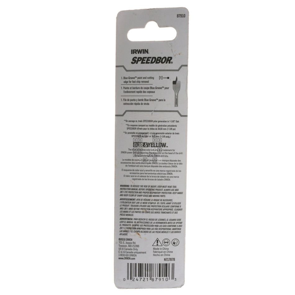 Irwin Industrial Tools 87910 SPEEDBOR Impact 5/8" x 4" Stubby Length Spade Bit, 1/4" Hex Drive