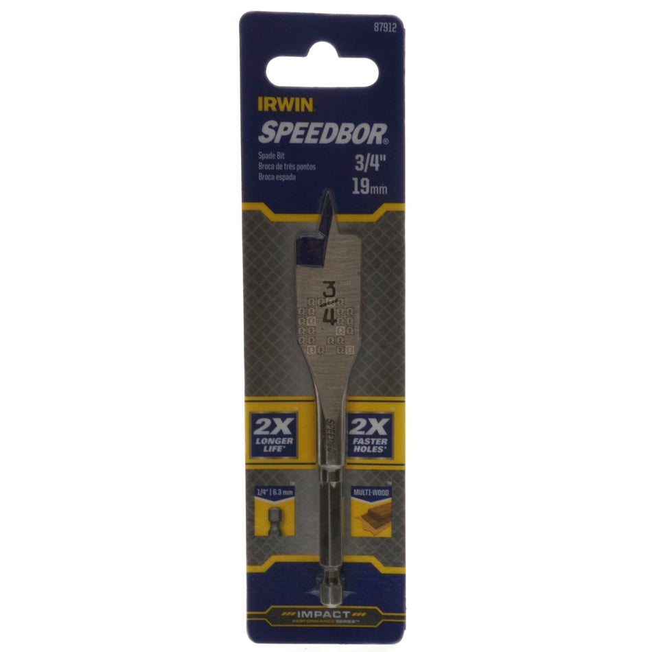 Irwin Industrial Tools 87912 SPEEDBOR Impact 3/4" x 4" Stubby Length Spade Bit, 1/4" Hex Shank