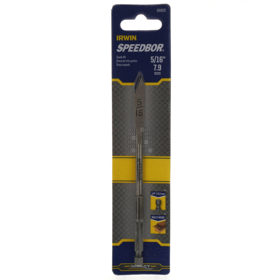 Irwin Industrial Tools 88805 SPEEDBOR 5/16" x 6" Standard Length Spade Bit, 1/4" Hex Drive
