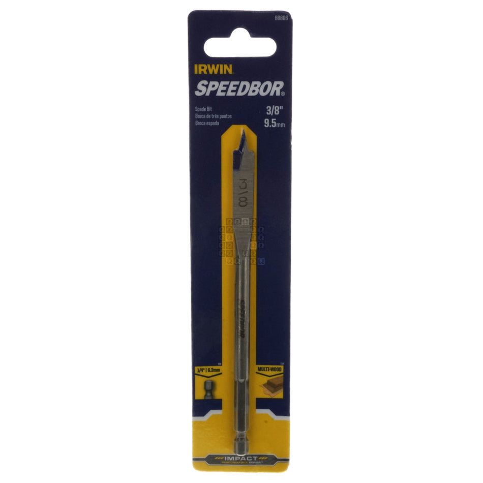 Irwin Industrial Tools 88806 3/8" SPEEDBOR Standard Length Impact Spade Bit, 6" Length, 1/4" Hex Drive